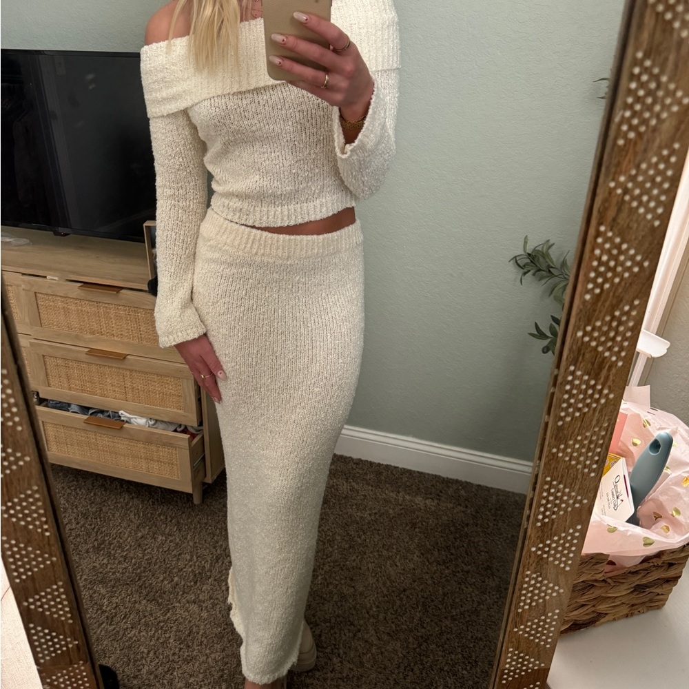 Princess Polly Cream Off-Shoulder Knit Set